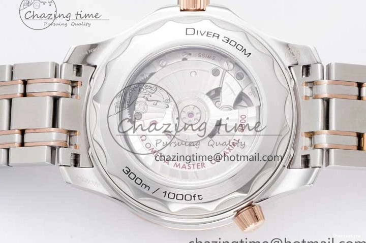 1218 UrbanChic Seamaster Diver 300M SS RG Black Ceramic Bezel JVSF 1:1 Best Edition Black Dial on SS RG Bracelet A 7786